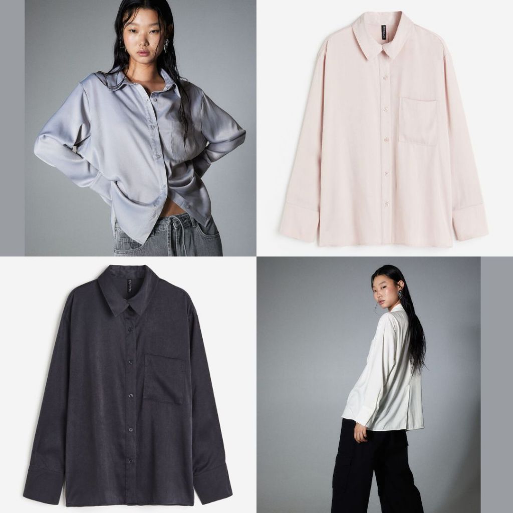 HM Satin Longsleeve Shirt - Kemeja atasan wanita lengan panjang