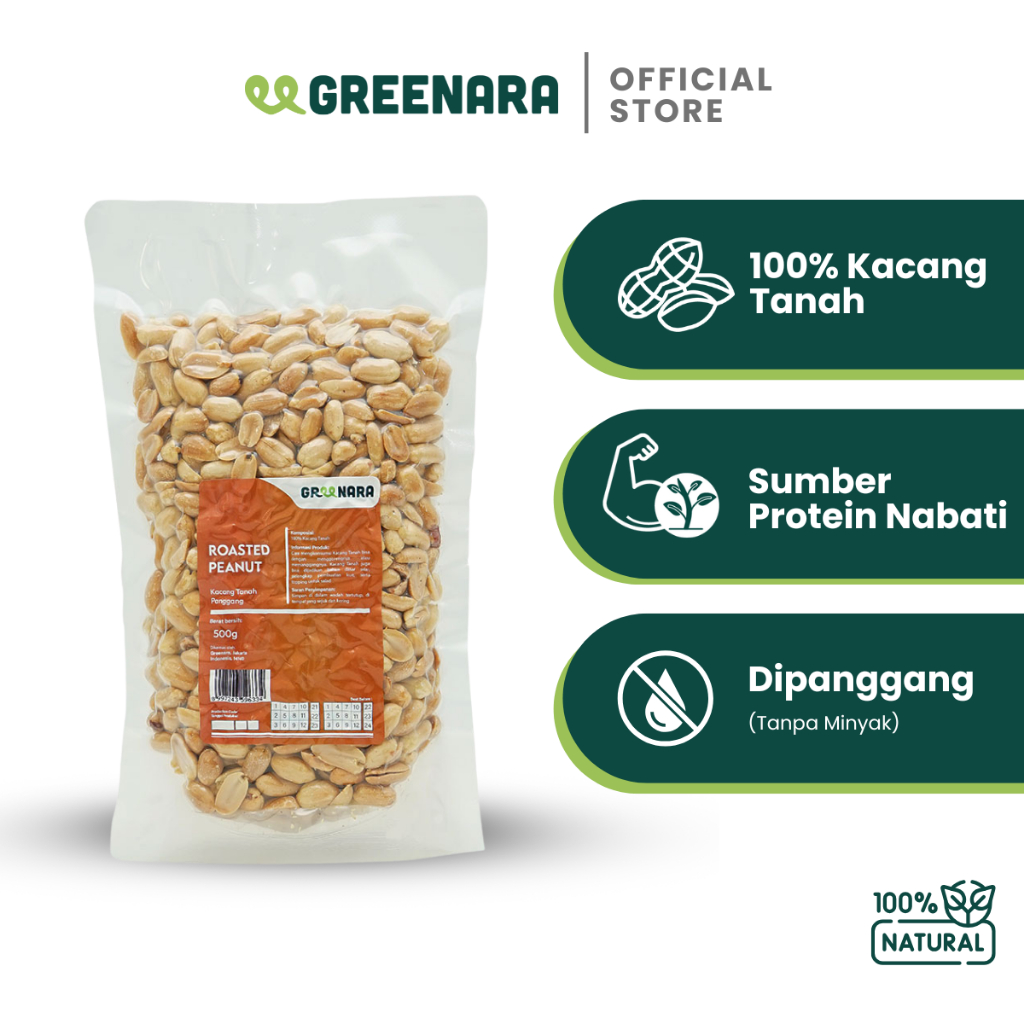 

Greenara Natural Roasted Peanut 500gr / Kacang Panggang