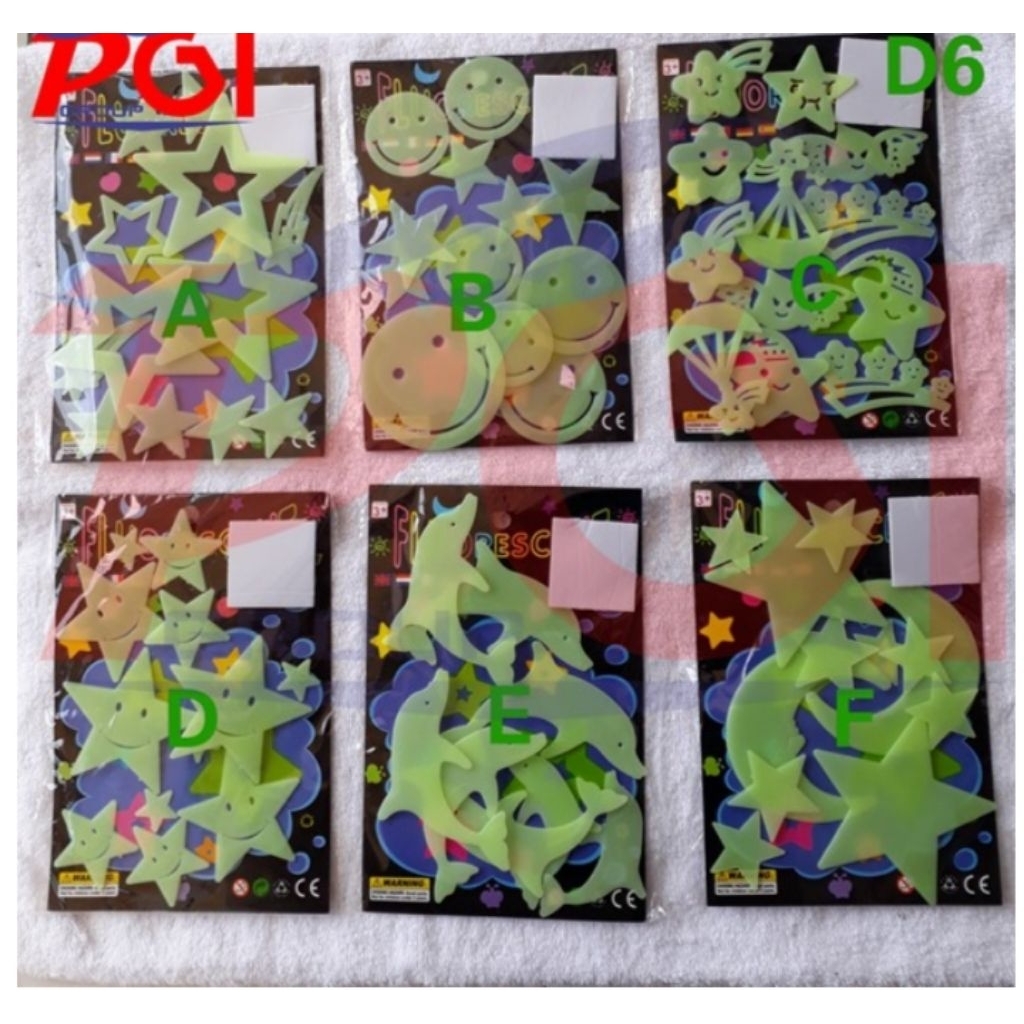

J (J6) STIKER KARAKTER / GLOW IN THE DARK STICKER/STIKER NYALA / HARGA GROSIR