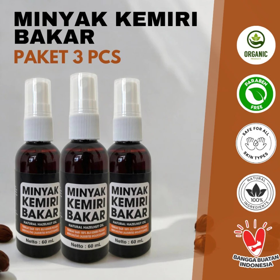 PROMO SPESIAL BELI 1 DAPAT 3  Minyak Kemiri Bakar Spray Alami 60ml - Penumbuh & Penebal Penghitam Ra
