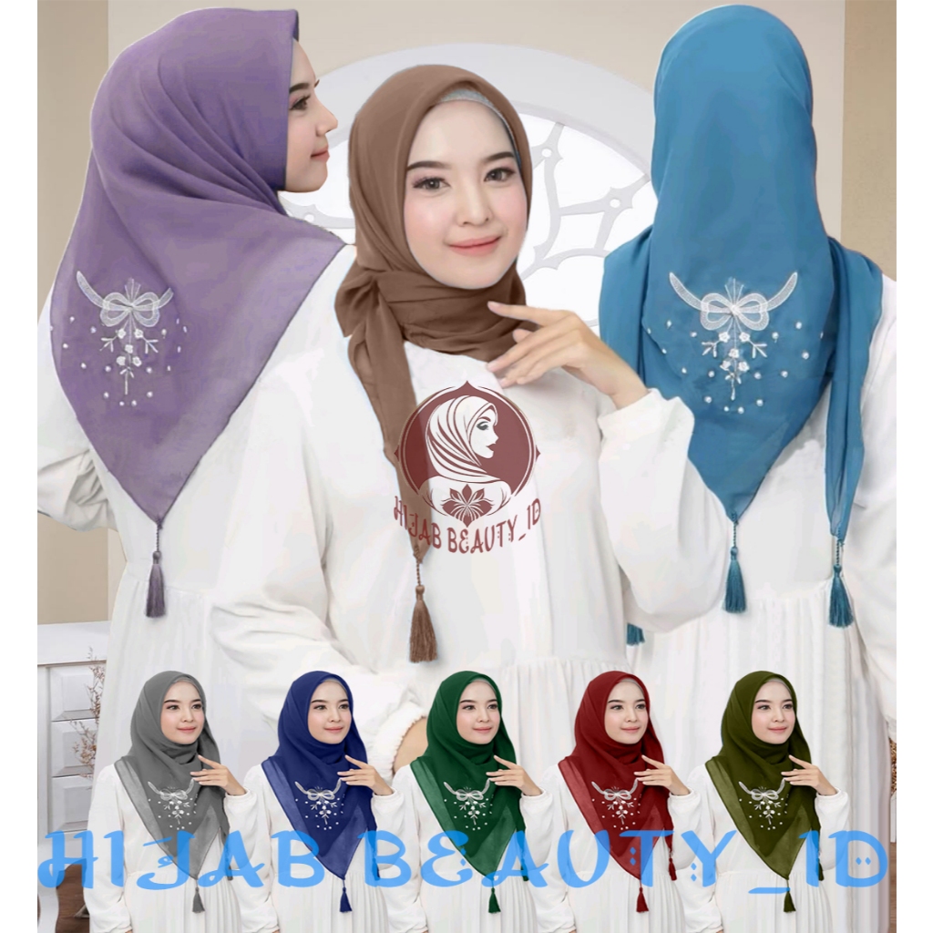 Hijab Paris Segi Empat Bordir Pita Tassel Coqquete Terbaru / Hijab Segi Empat Bordir Bawah Pita Besa