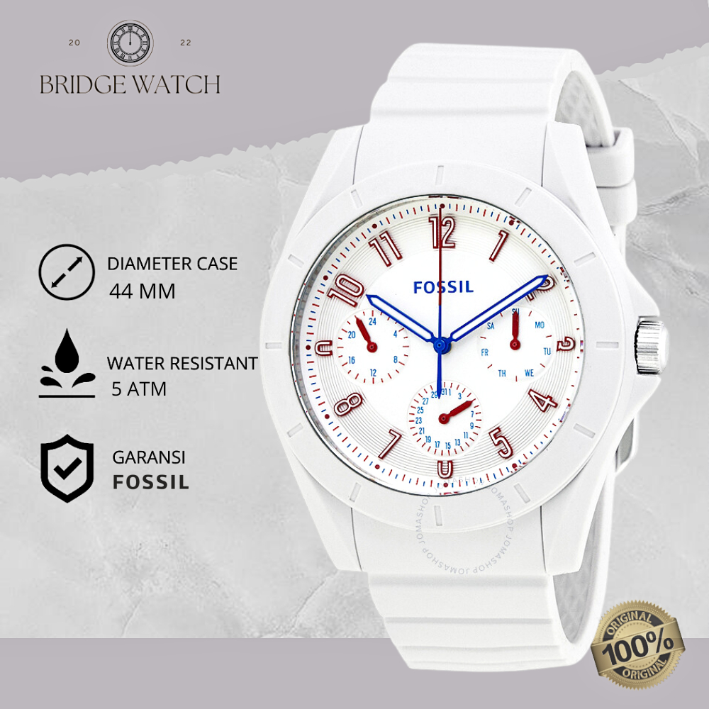 Jam Tangan Pria Fossil Poptastic FS5223 Original Chronograph White Rubber Strap Sporty Casual
