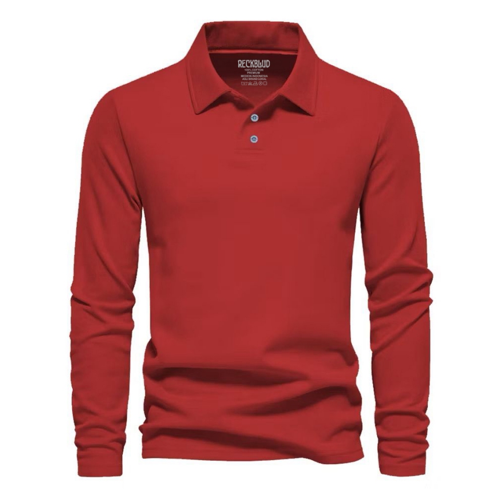 Reckblud  Kaos Polo Lengan Panjang Kerah T-Shirt Pria Wanita Merah