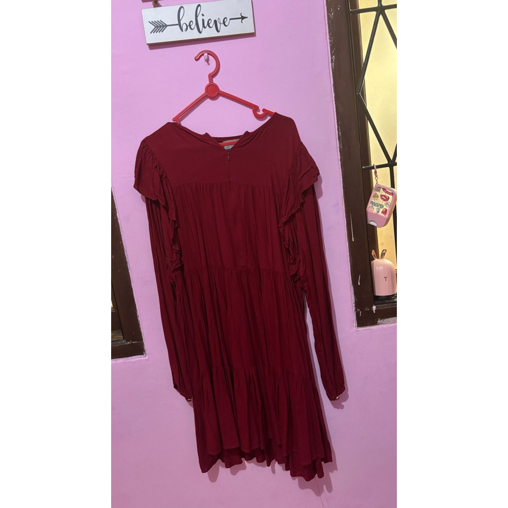 Preloved Radwah Tunik Merah Marun Red Maroon  Dress Rok Atasan Blouse Wanita Women