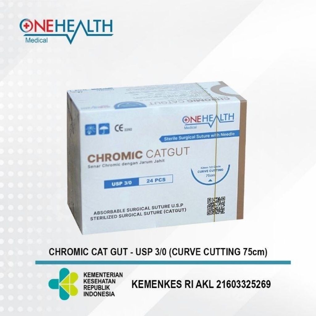 Catgut Chromic + Jarum / Catgut Plain / Catgut Silk / Benang Jahit - Onehealth