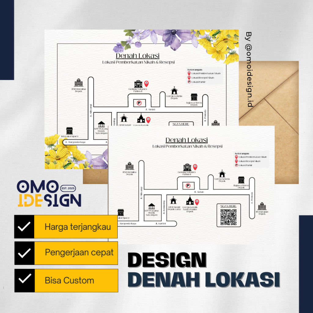 [omoidesing.id] Jasa Desain Denah Lokasi Undangan Lokasi Digital Estetik Custom (Pernikahan, Ulang T