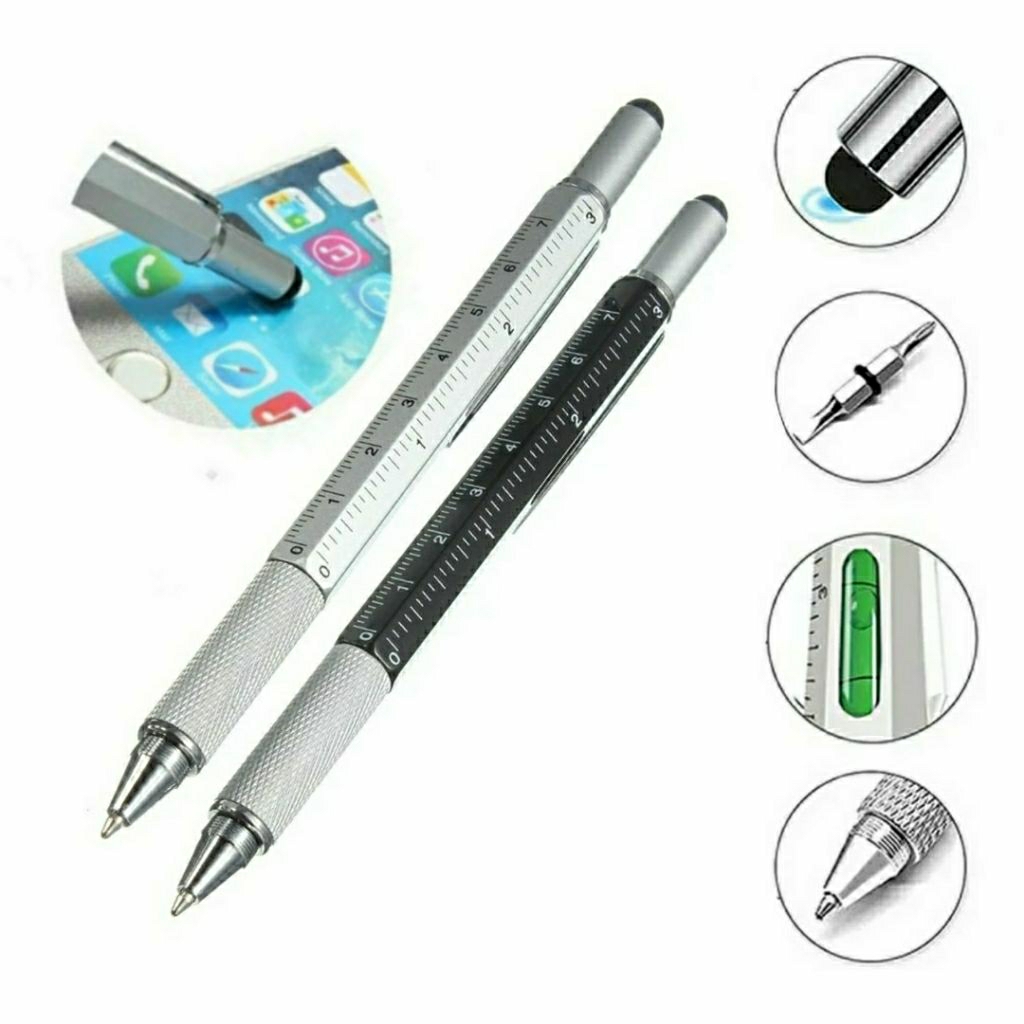 

[BISA COD] Pena Multifungsi 6in1 Ballpoint Stylus Obeng Penggaris Waterpass