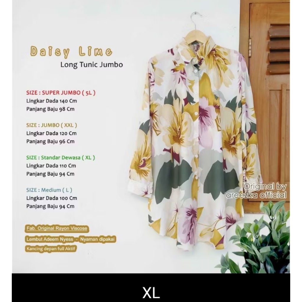 Daisy Limee Kemeja Tunik Aleeciaa Motif Rayon Viscose Premium Nyaman