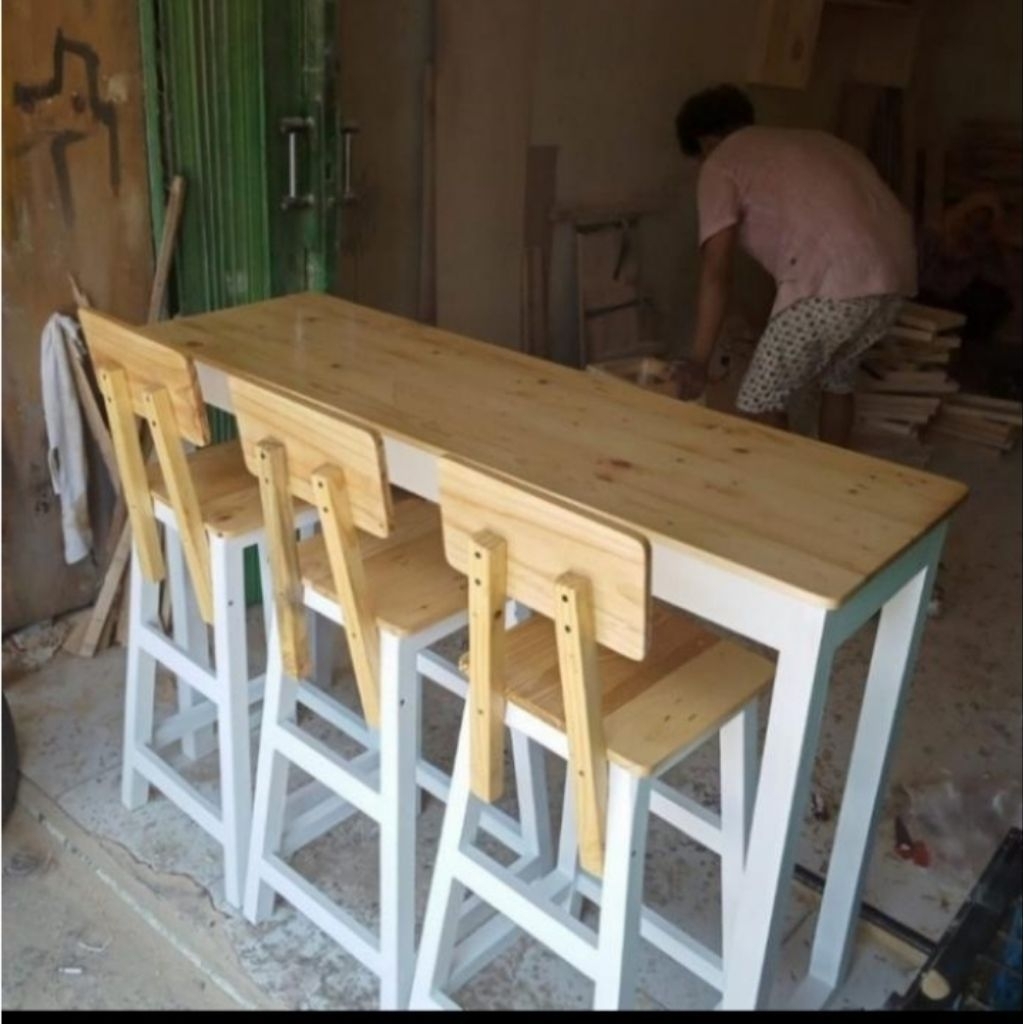 meja makan bar cafe +3 kursi sender