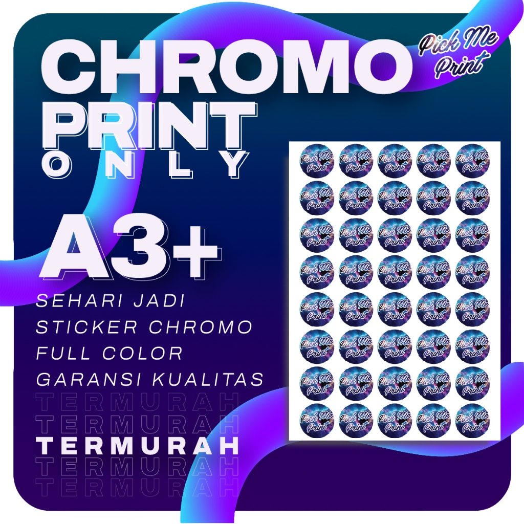 

Print Cetak Label Stiker Chromo / Bontac A3+ (TANPA CUTTING) Label Makanan Label Kemasan Print Stiker