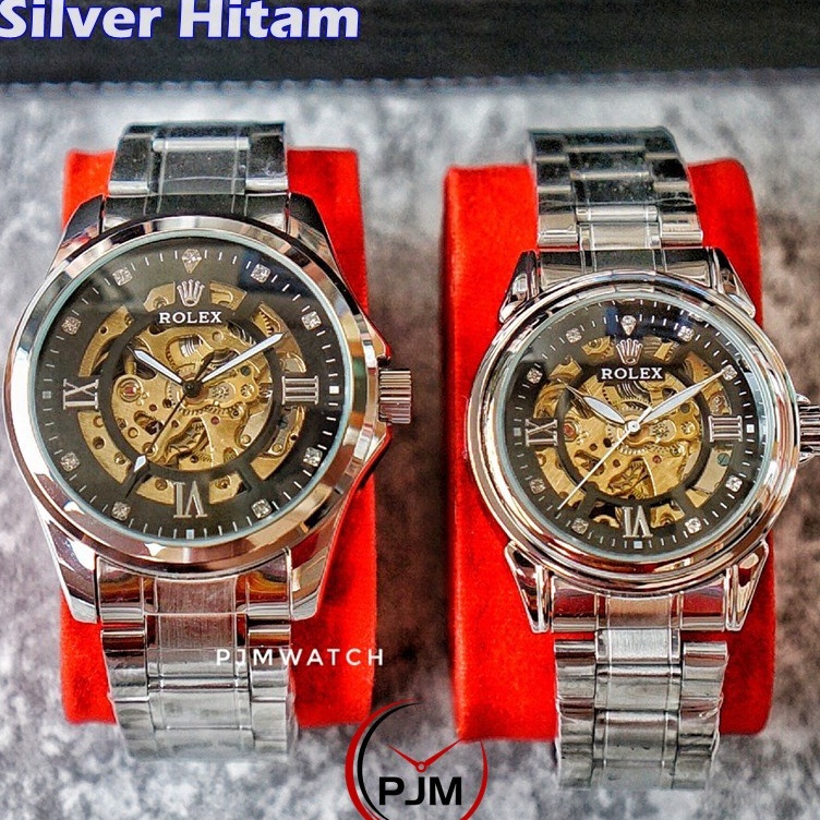 KODE G64K Jam COUPLE OTOMATIS ROLEX  TALI RANTAI ROMAWI JAM AUTOMATIC Pasangan Pria Wanita