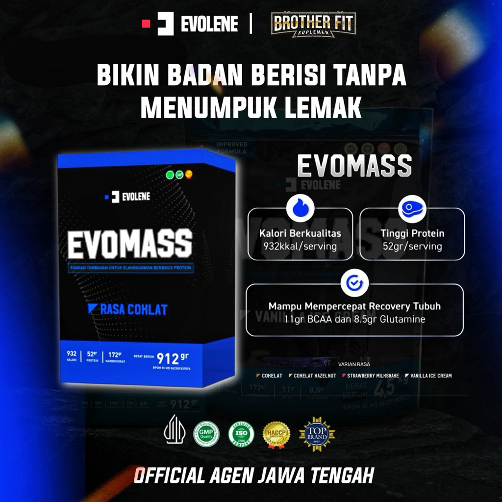 EVOMASS  2LBS/ 912gr BY EVOLENE SUSU GAINER UNTUK MENINGKATKAN BERAT BADAN SUSU FITNESS SUSU GYM SUP