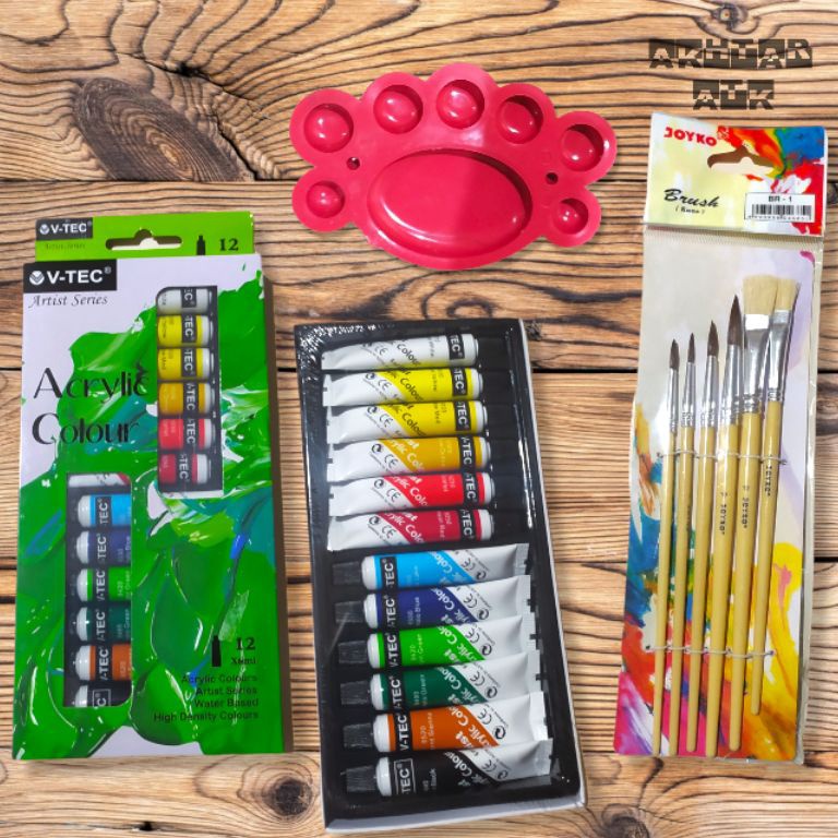 

KODE V89S Paket Lukis 3 In 1 Cat Acrylic VtecVis one Kuas Joyko Br1 Palet