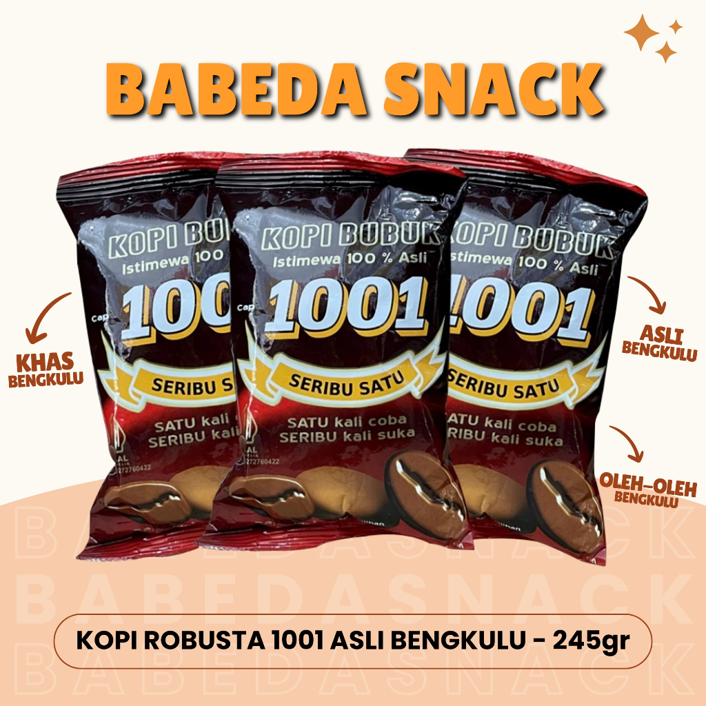 

KOPI HITAM BUBUK ROBUSTA 1001 - Netto 245gr - ASLI BENGKULU - OLEH OLEH KHAS BENGKULU