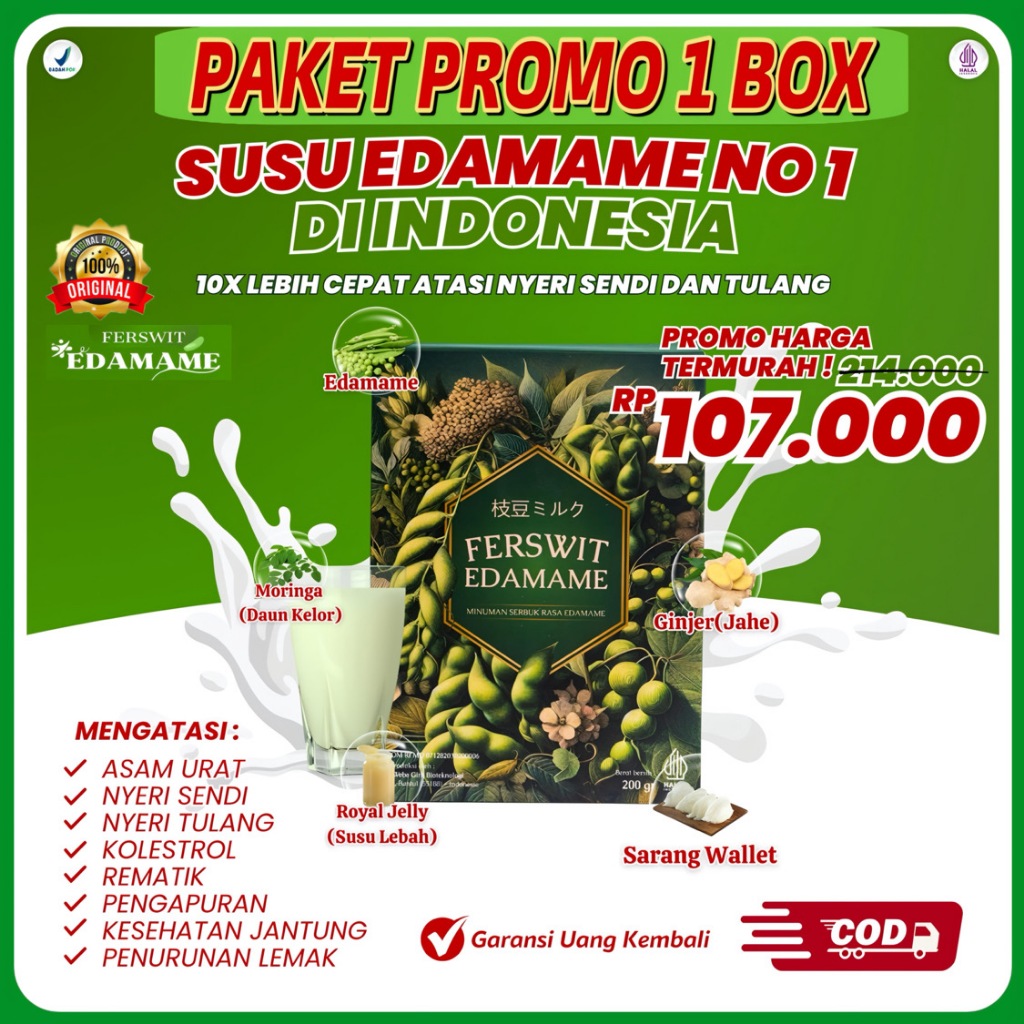 

1 Box Ferswit Susu Edamame Jepang 100% Original Ampuh Atasi masalah tulang dan sendi kemasan 200gr 4.5 2 p