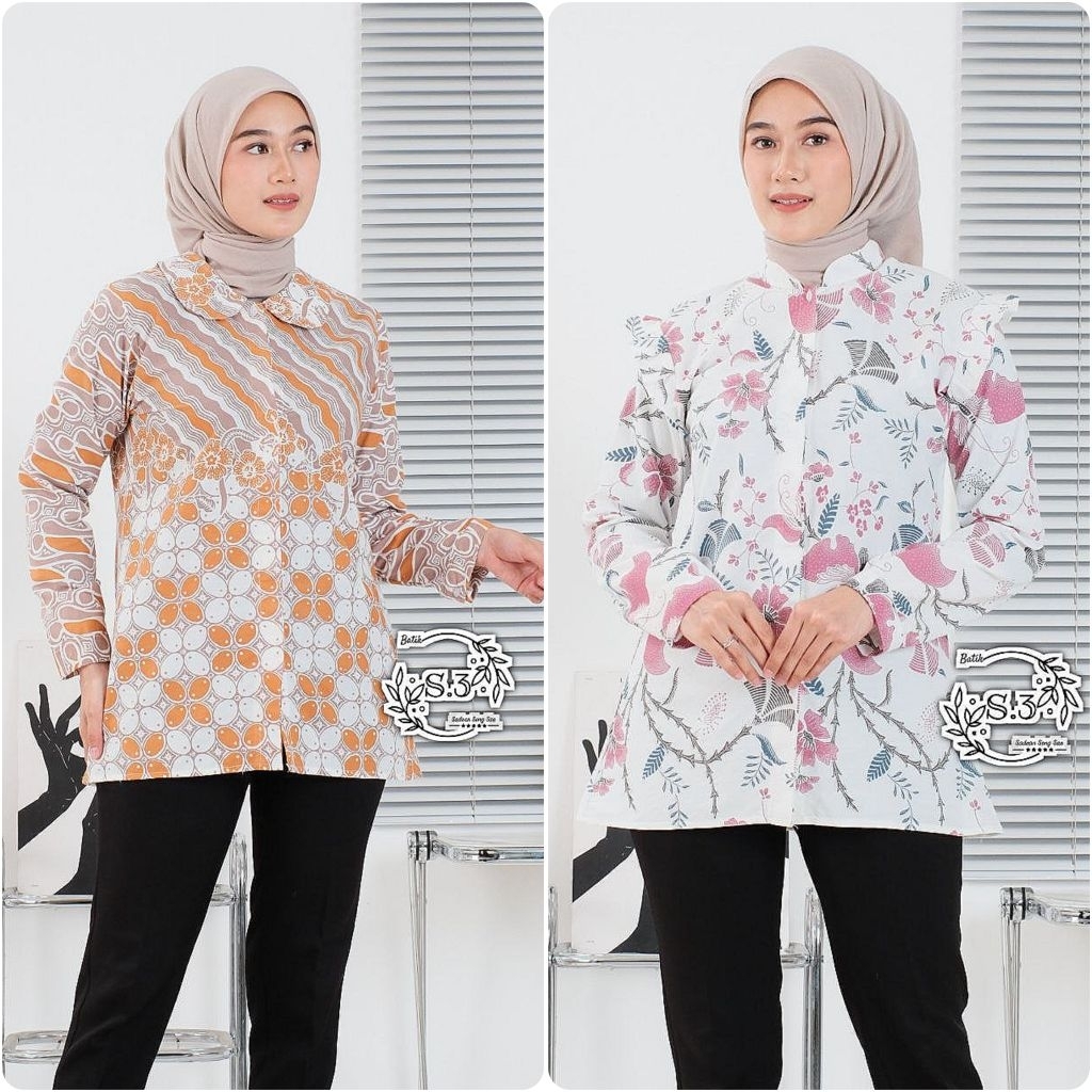 Atasan Batik Modern Baju Batik Wanita Pink Blouse Batik Kekinian Elegant Baju Batik Wanita Seragam