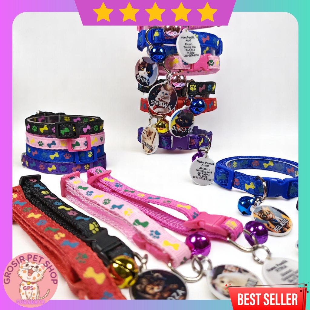 Kalung Kucing Nama Bahan Akrilik 2 Sisi Kalung Kucing Custom Bisa Tulis Nama dan Alamat