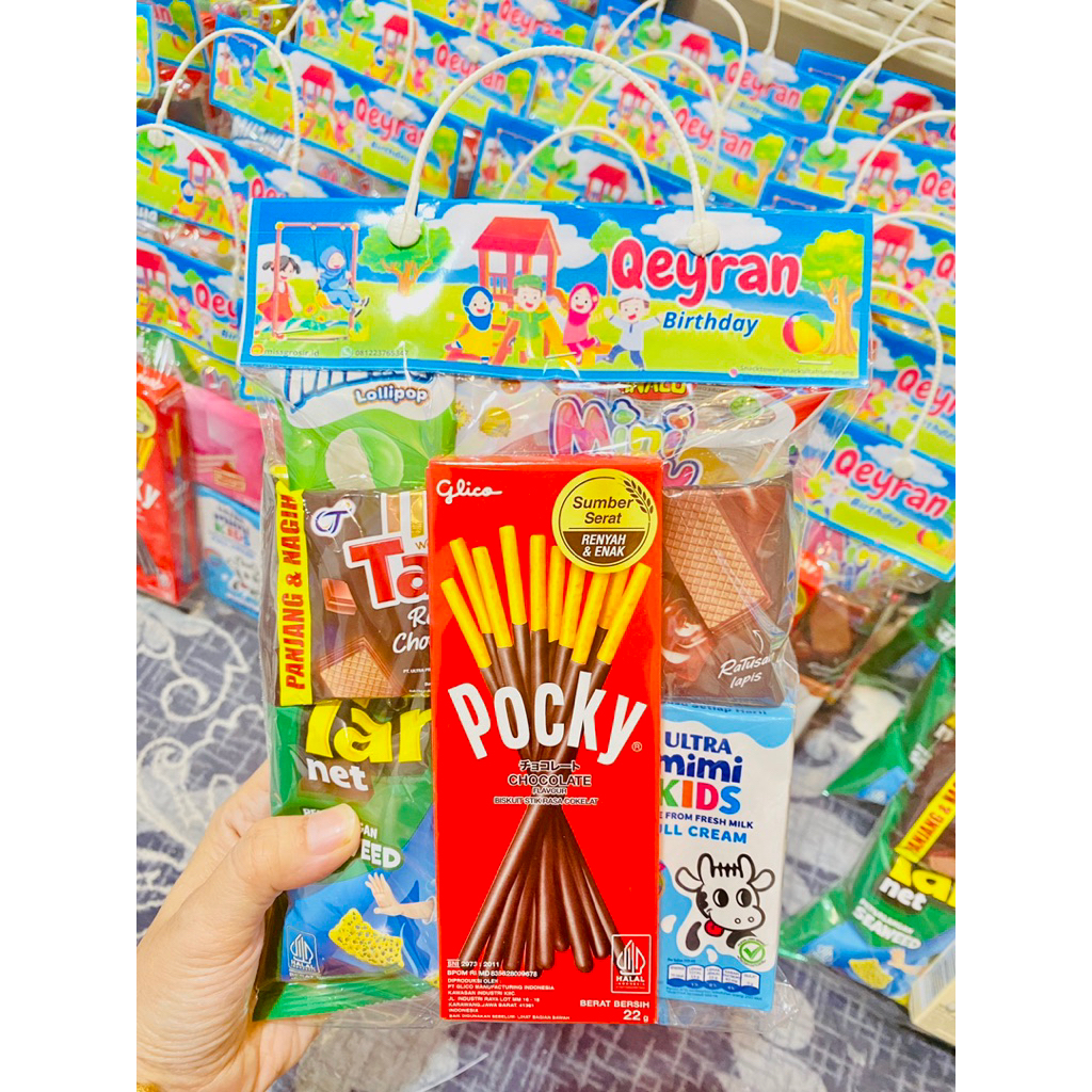

Ready instan snack tenteng godiebag pocky susu jajan ultah anak murah hampers