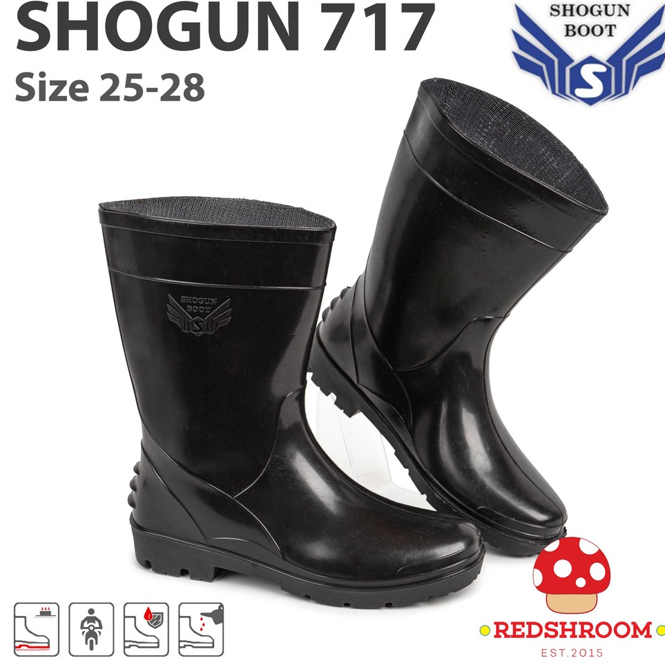 KODE U48E Sepatu Boot Pendek SHOGUN 717 Hitam Boots Karet Lokal Ringan Anti Slip Kontruksi