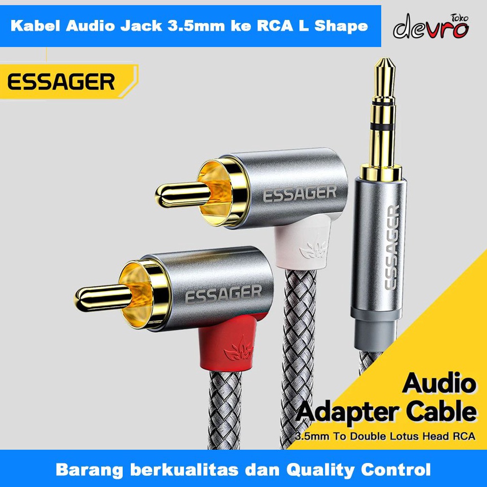 KODE B52Q Kabel Audio Jack 35mm ke RCA Shape L Double Lotus Elbow Adapter 3M  Kabel RCA ke Aux 35mm 
