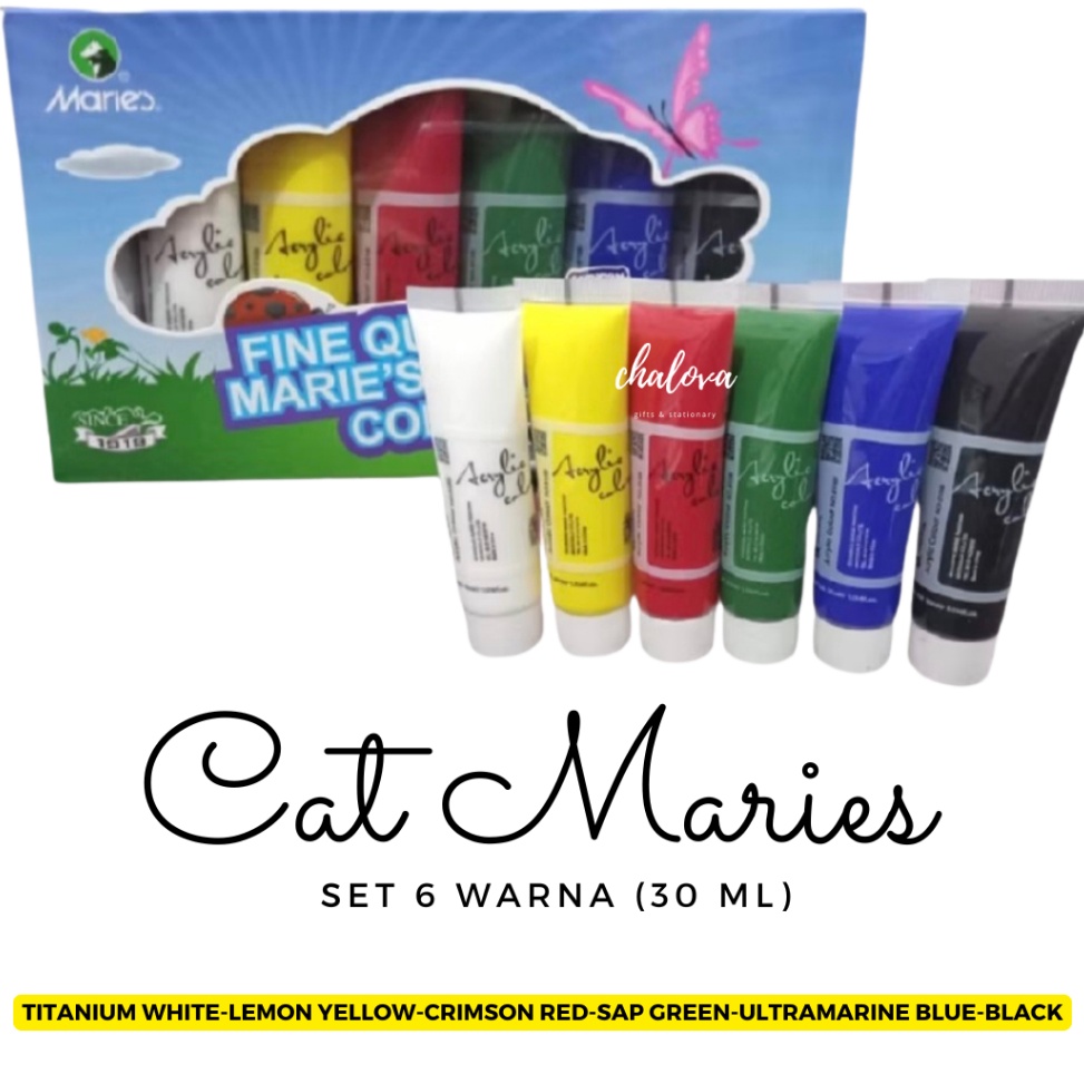 

SET CAT AKRILIK MARIES 6 WARNA 3 ML CAT ACRYLIC MARIES LENGKAP 8136B CAT LUKIS CANVAS ACYRLIC COLOR PAINT MARIES KODE W8X3