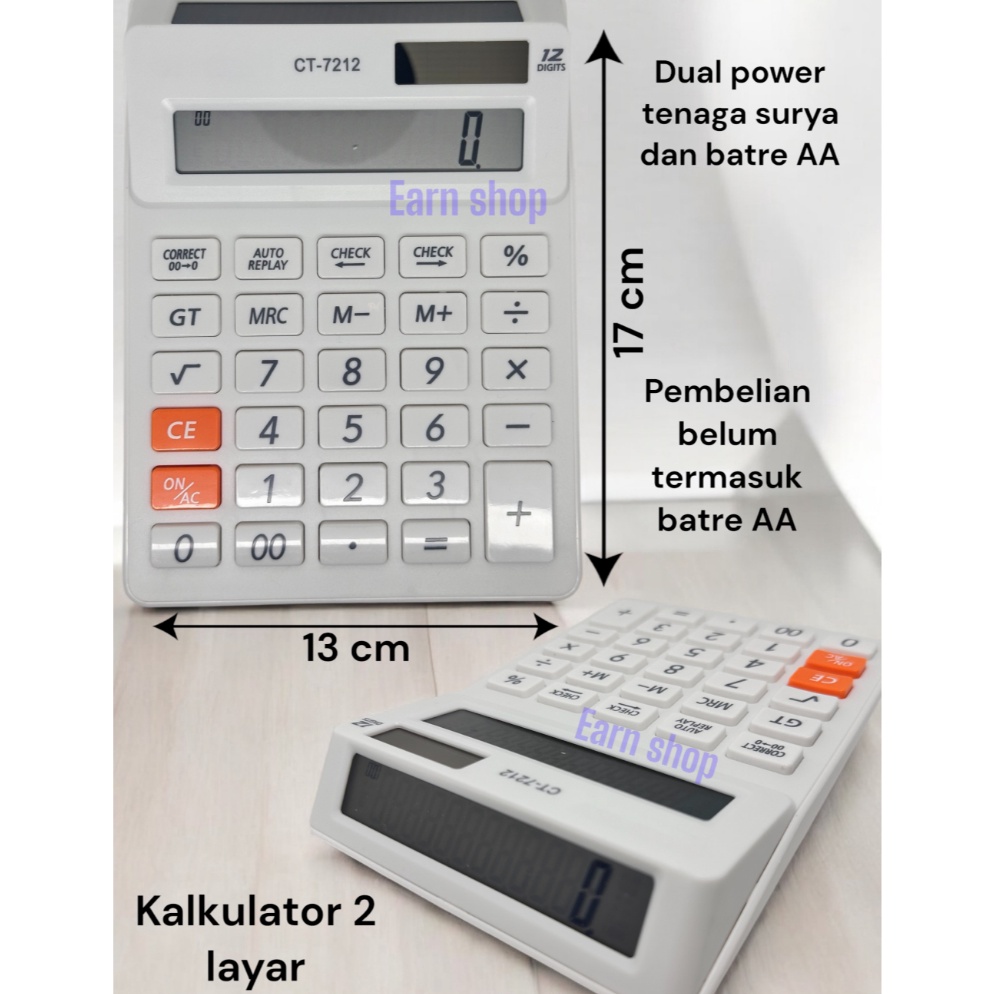 

KODE Y15V Kalkulator Citizen CT7212 Calculator 2 Display Layar Check Ulang CT7212 12Digit