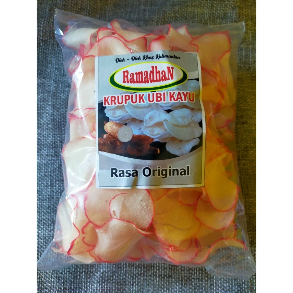 

krupuk ubi kayu rasa original, bawang putih, pedas manis, ketumbar