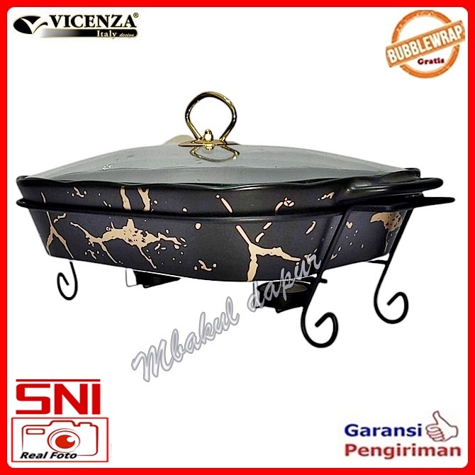 Wadah Saji Prasmanan Keramik Set Plus Penghangat segi / kotak  2 Liter MARBLE Design Vicenza BM 680