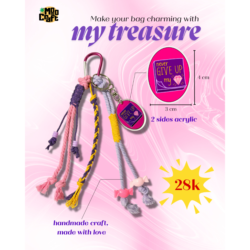 Bag Charm Macrame Handmade | Gantungan Tas Lirik Lagu Treasure - MooCraft