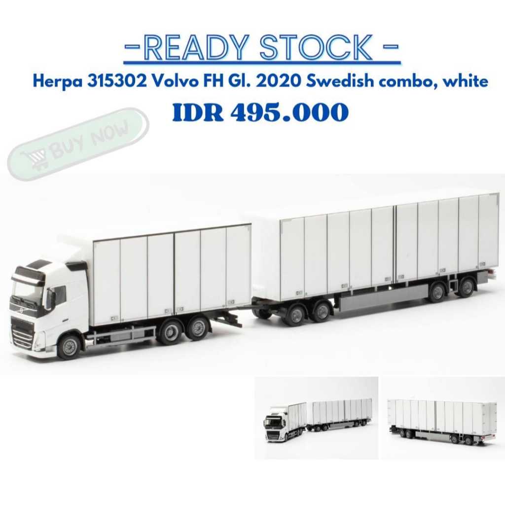 Herpa 315302 Volvo FH Gl 2020 Swedish combo,white 1/87