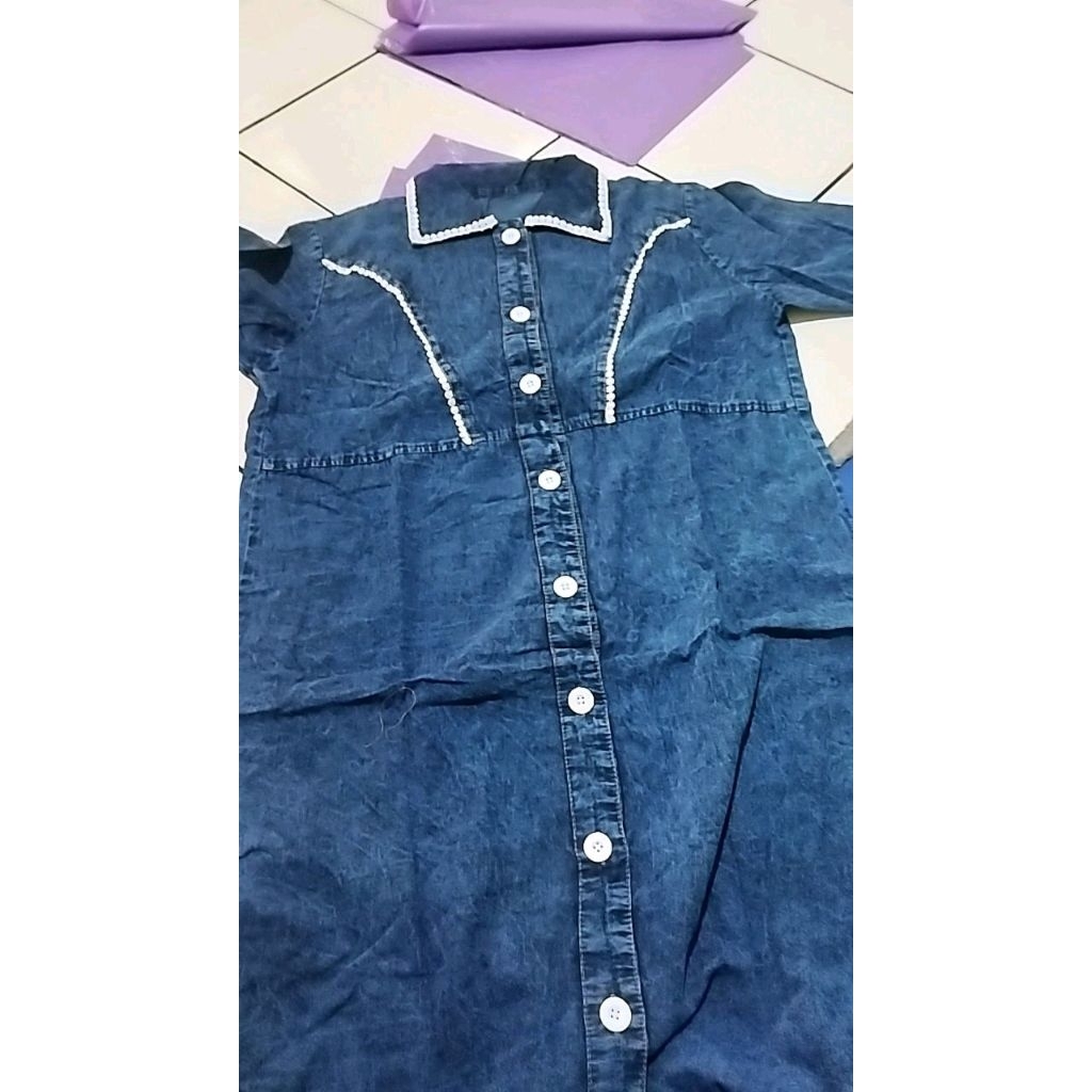 Paket Hemat Atasan Long Tunik Jeans Model Terbaru Variasi Renda Mewah Simple Formal Nyaman Midi