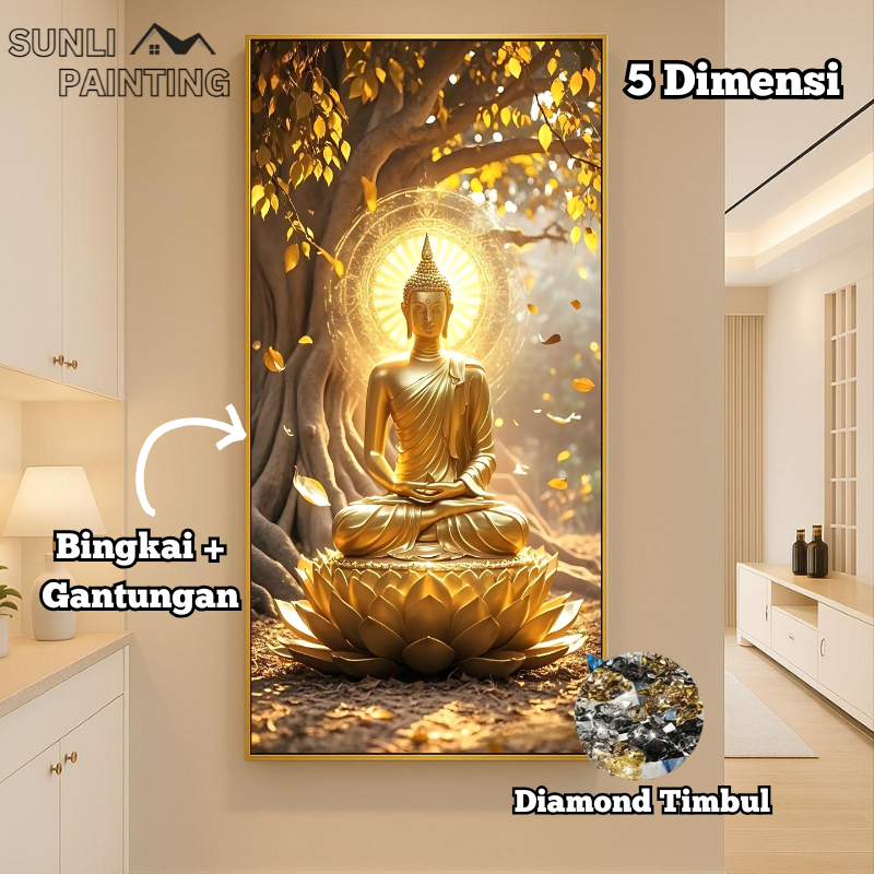 SUNLIPAINTING Lukisan Porcelain 5D - Motif Buddha 5D - Lukisan Buddha 5D - Dekorasi Rumah