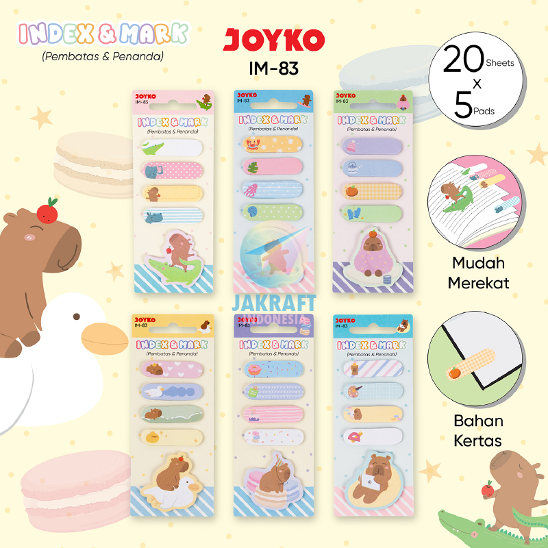 

(100 Pcs) Set Index & Mark JOYKO IM-83 Capybara Memo Tempel Kertas Kapibara Paper Sticky Notes Warna Warni 5 Warna x 20 Lembar