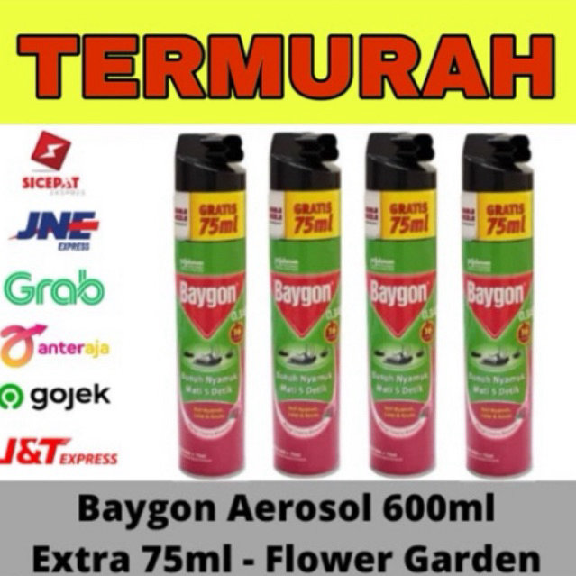 4 PCS BAYGON JUMBO BAYGON AEROSOL ISI 600+75 ML HARGA PALING MURAH FLOWER GARDEN ANTI NYAMUK PENGUSI