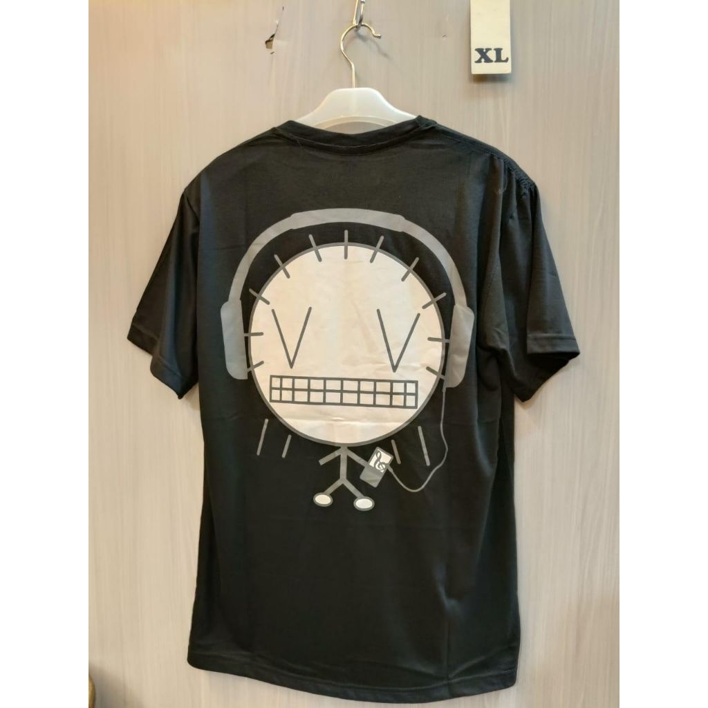 Kaos distro pria size M L warna hitam katun combed lengan pendek gambar Smile music