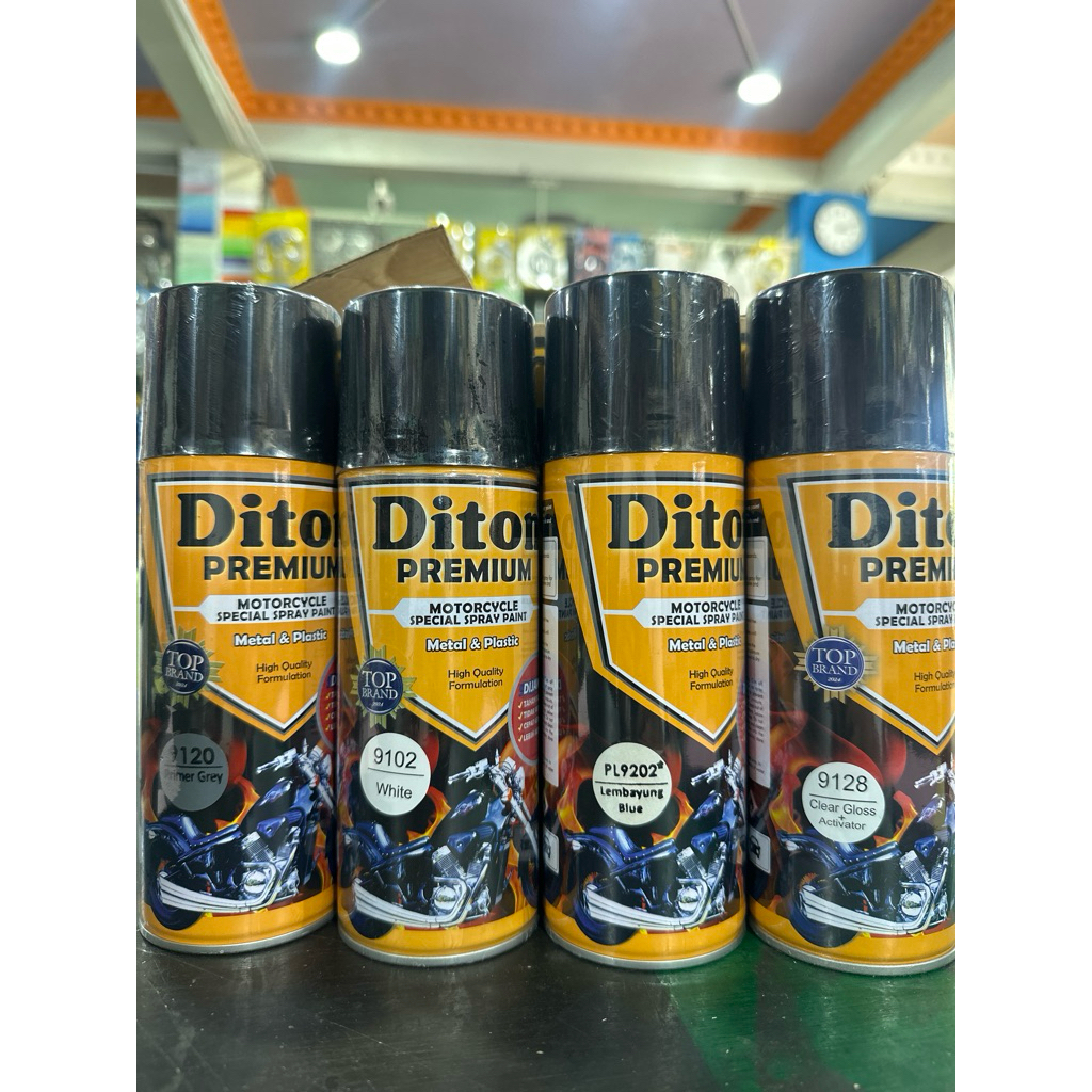 1 paket 4 kaleng cat semprot diton premium PL9202 putih lembayung biru