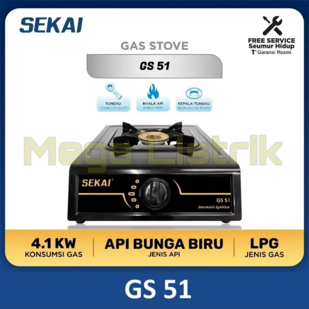 Kompor Gas Sekai GS51 Kompor 1 tungku Sekai Kompor elpiji