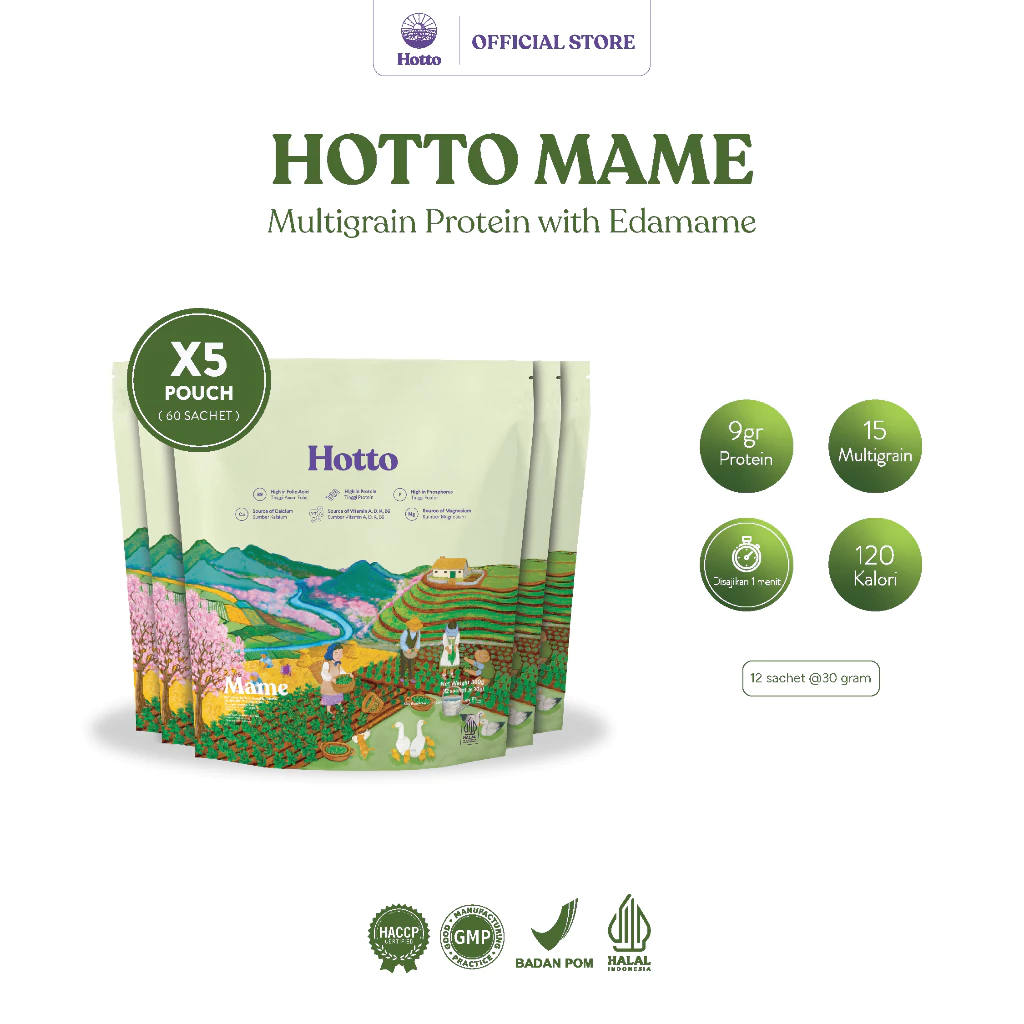 

5 POUCH Hotto Mame Multigrain with Edamame Original ( 60 sachet )
