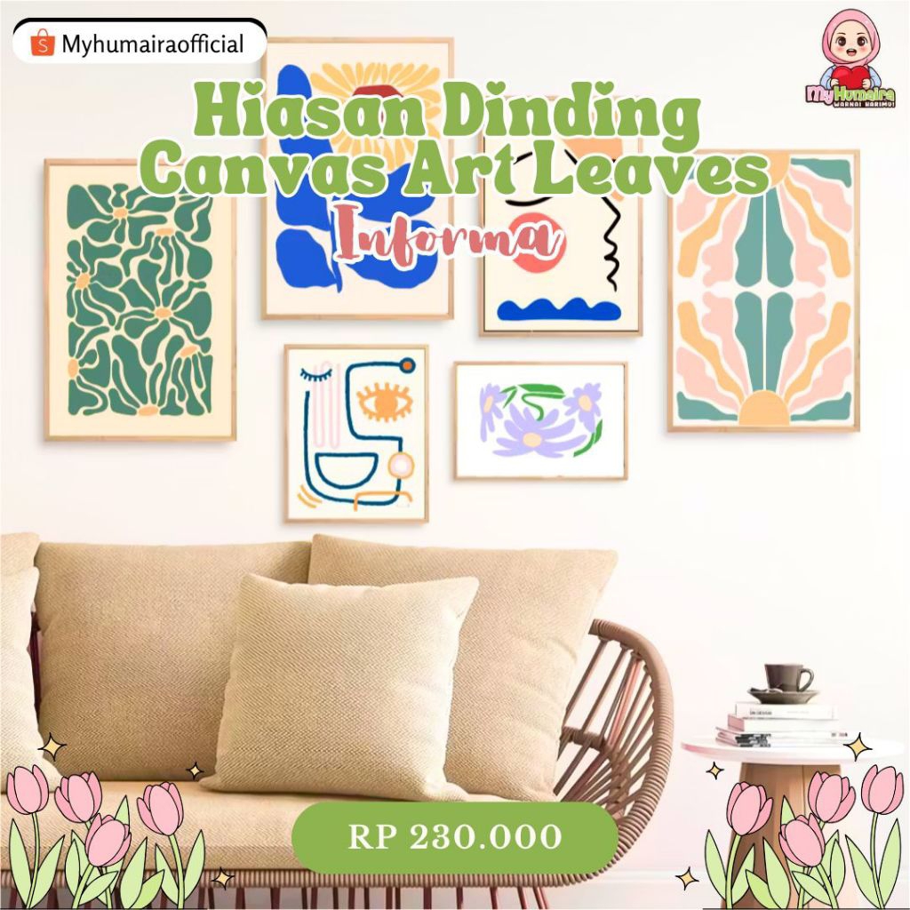 [TENGGARONG] LUKISAN/HIASAN DINDING CANVAS ART LEAVES INFORMA