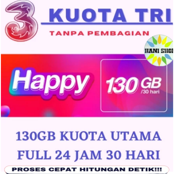 TERMURAH Kuota Tri Murah Happy 135GB 130GB 85GB 70GB 30GB Full