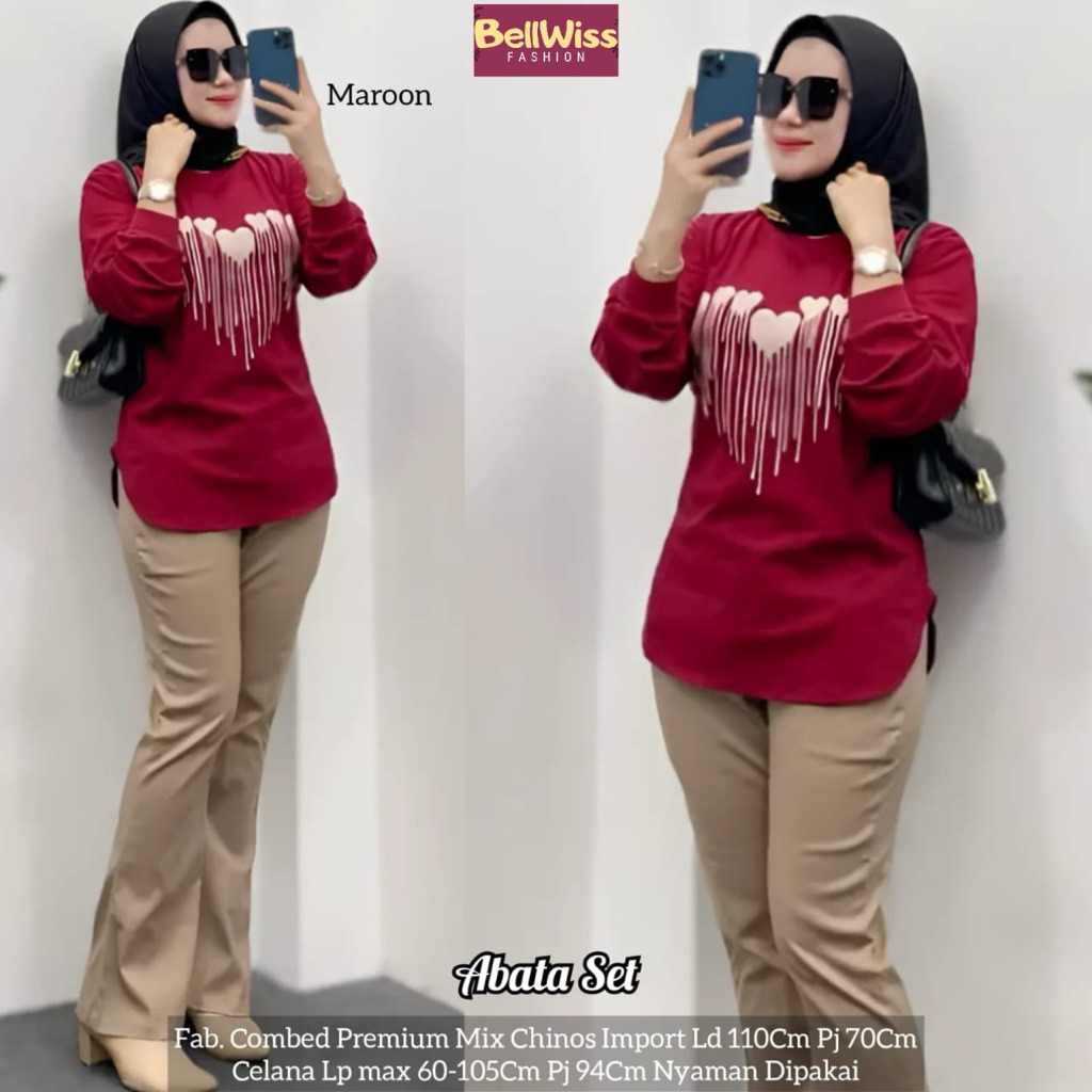 Abata Set Setelan Blus Celana Muslimah Santai Kekinian trendy
