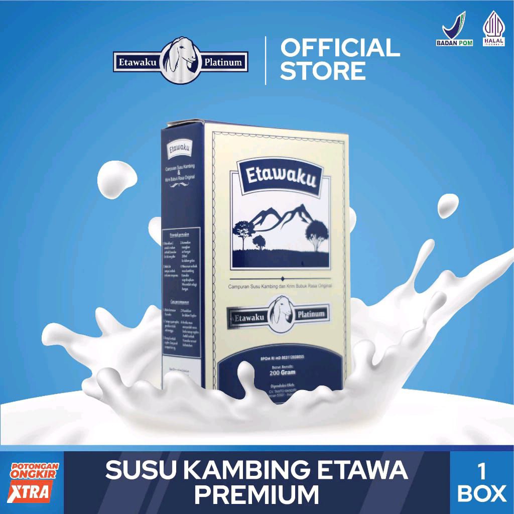 

1 Box Etawaku Platinum - Susu Kambing Etawa Murni + Krimer Bubuk yang Berkhasiat Tinggi Memiliki Kandungan Protein dan Vitamin