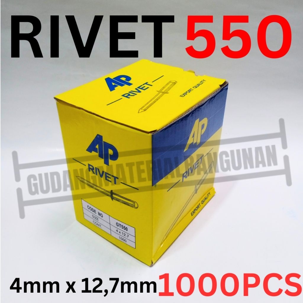 [1000pcs] paku rivet tembak AP 550 size 4x12,7mm 1 kotak isi 1000PCS