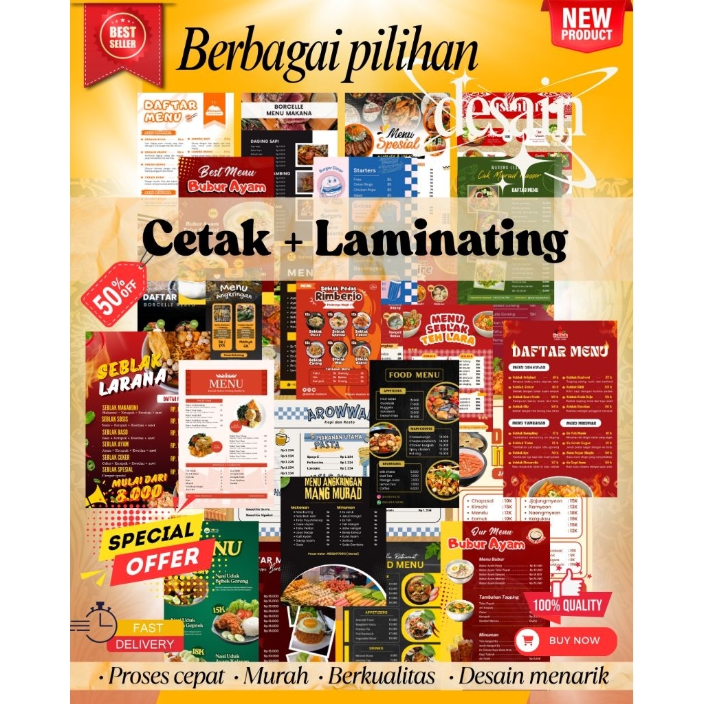 

CETAK MENU MAKANAN FREE LAMINATING | DAFTAR MENU
