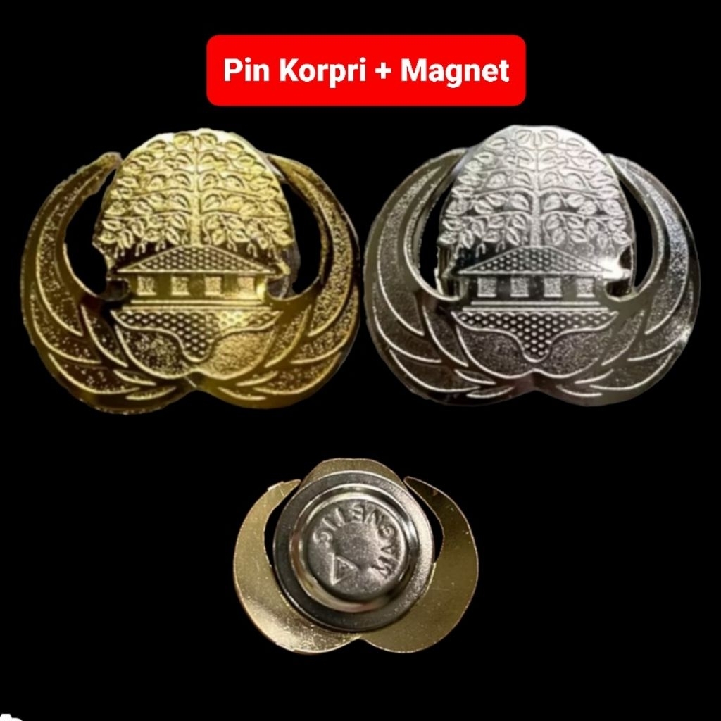 Pin lambang Korpri ASN PNS premium Magnet dan peniti sepuh chroom kuning emas Gold dan silver perak 
