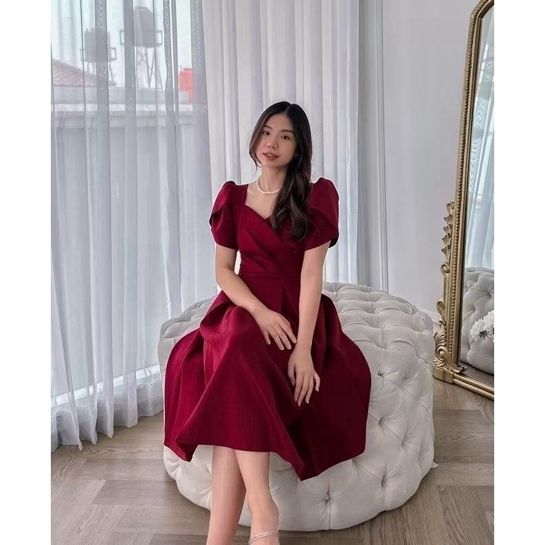 E23OS - Dress Scuba Formal Lengan Pendek / Dress Formal Kekinian / Dress Scuba