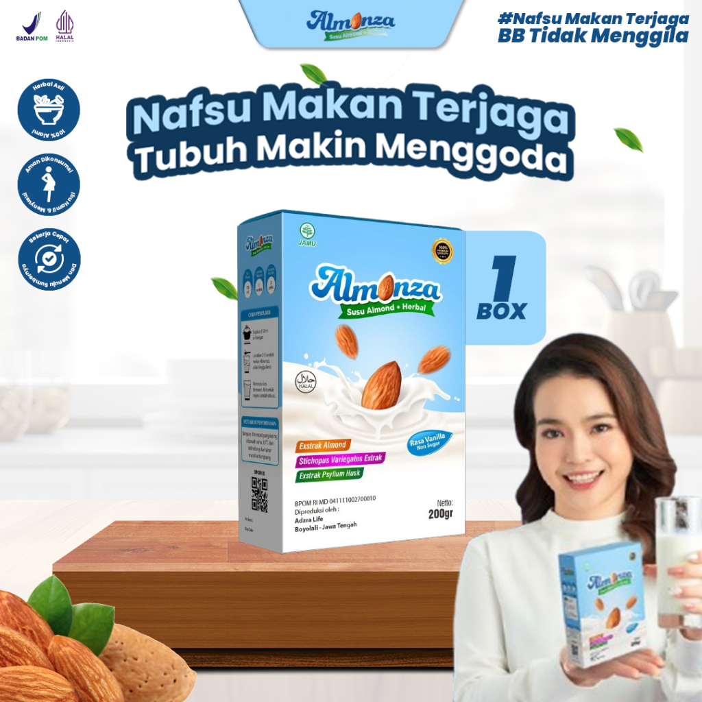 

Almonza Susu Almond Tanpa Gula dan Rendah Lemak - Untuk BB Ideal dan Kulit Cerah - 200 Gram