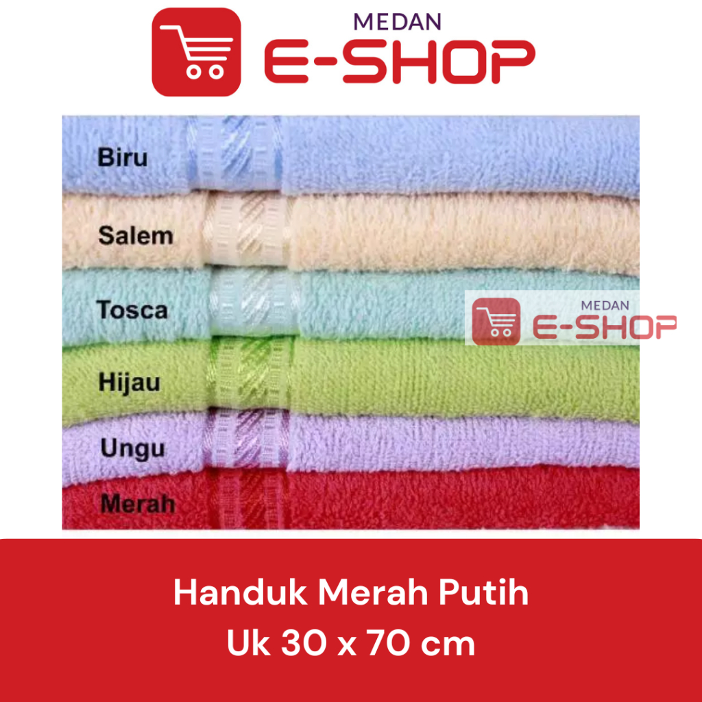 Handuk Muka / leher Merah Putih Polos 30x70cm Handuk Souvenir Kecil Sport Olahraga by Terry Palmer