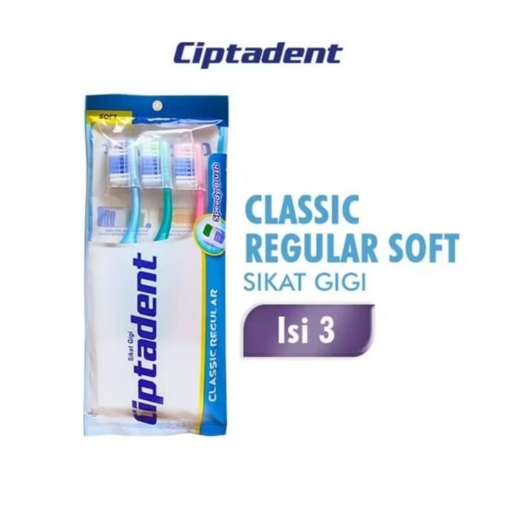 CIPTADENT SIKAT GIGI CLASSIC REGULAR SOFT CIPTADENT PASTA GIGI PLASTIK BIRU ISI 3PCS