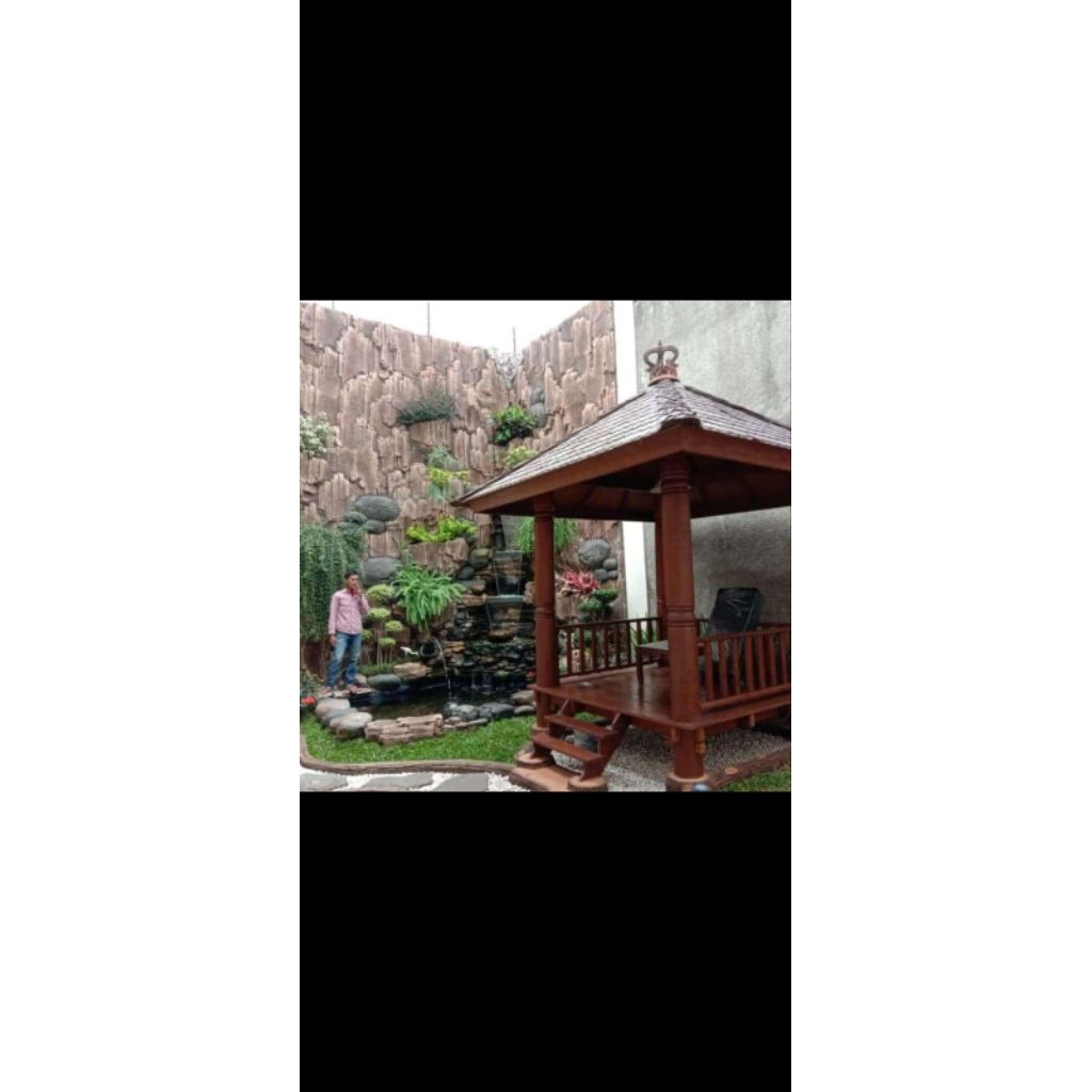 pembuatan taman kolam tebing Curug+gazebo halaman belakang
